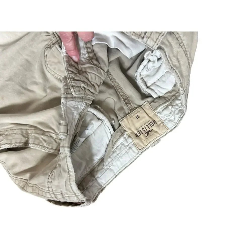 Hollister Cargo Shorts Mens 31 Waist Beige‎ Faded Cotton Distressed Heavy Y2K